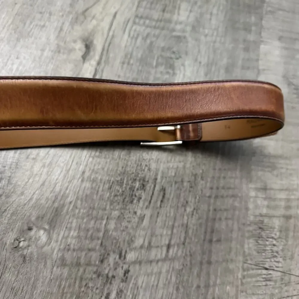 Magnanni Velaz Mens Calfskin Leather Belt Size 34 Tabaco Square Bar Style 1510